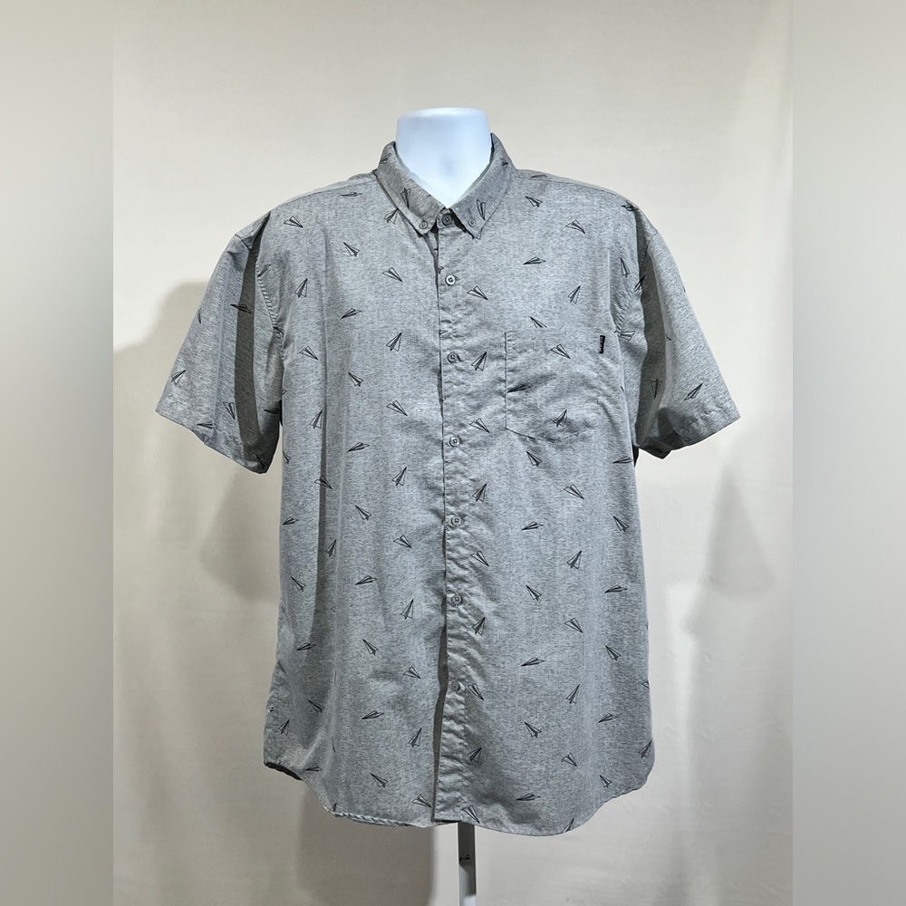 Molokai Gray Paper Airplane Print Short Sleeve Sh… - image 3